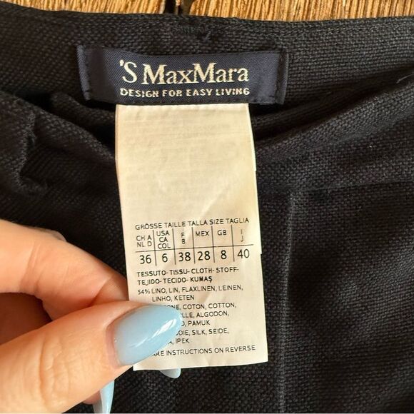 ‘S MaxMara Linen/Cotton Blend Straight Leg Pants - Black Sz 6 - Picture 4 of 8